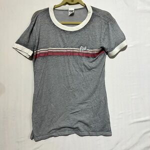 Pink Victoria's Secret T-Shirt XS Gray‎ Cotton Logo Round Neck Short Sleeve